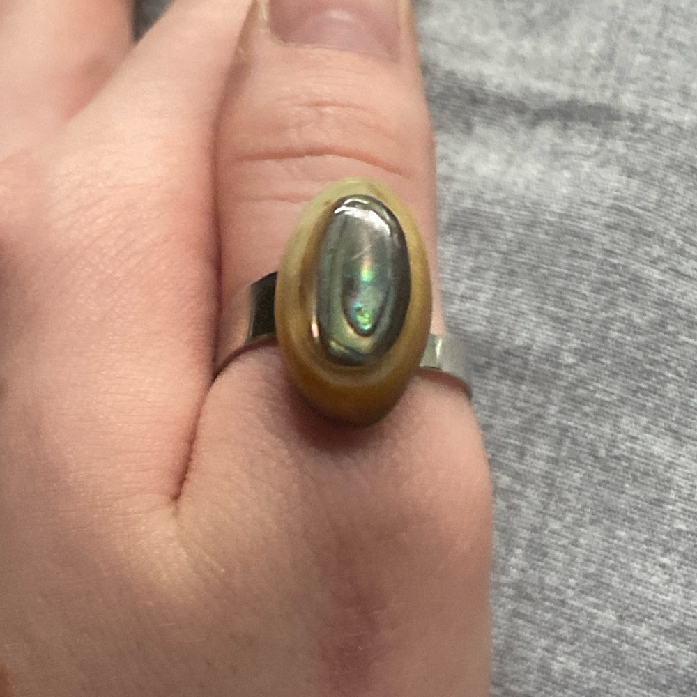 Silver and Gold-Toned Abalone Ring